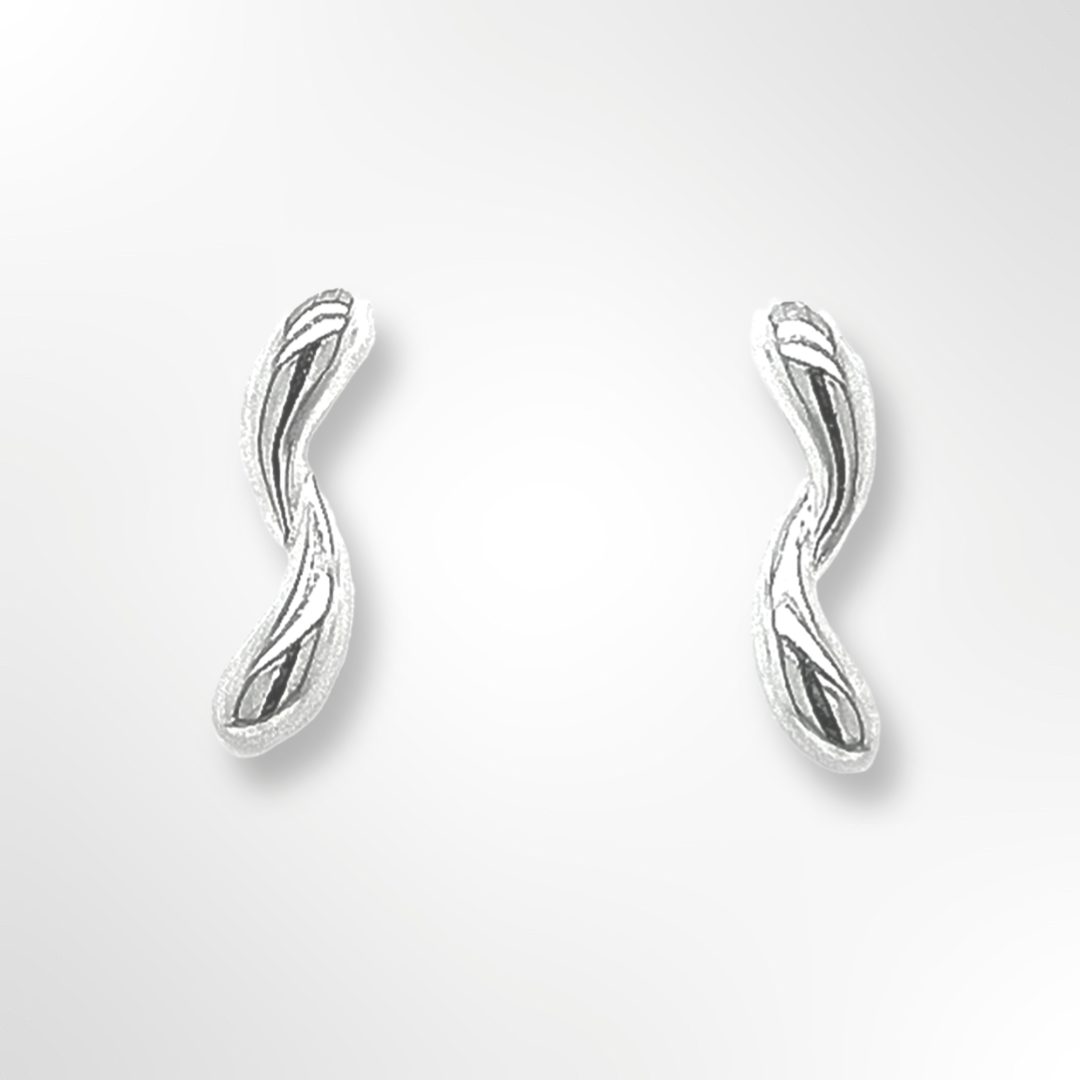 Silver Polished Twisted Curve Stud Earrings