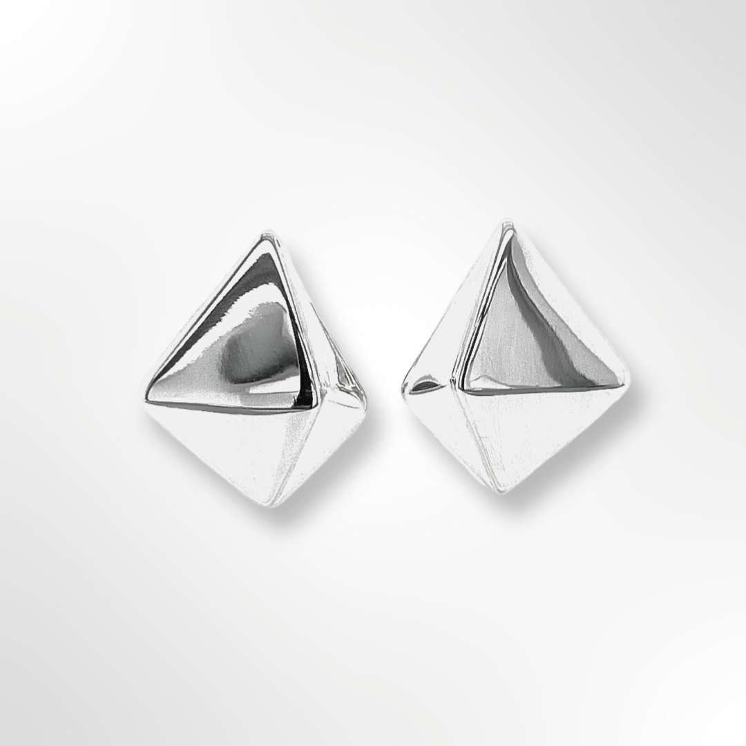 Silver Polished Pyramid Stud Earrings