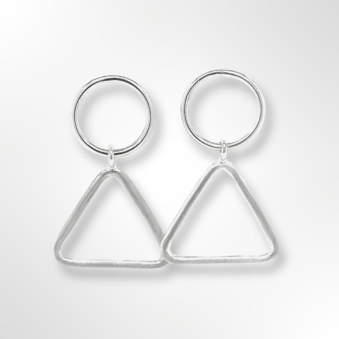 Silver Wire Circle and Triangle Shape Drop Earrings