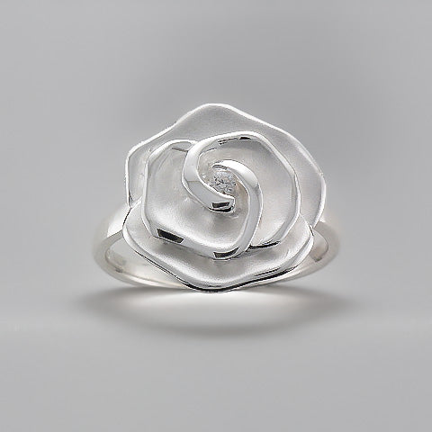 Silver CZ Matt and Polished Rose Ring