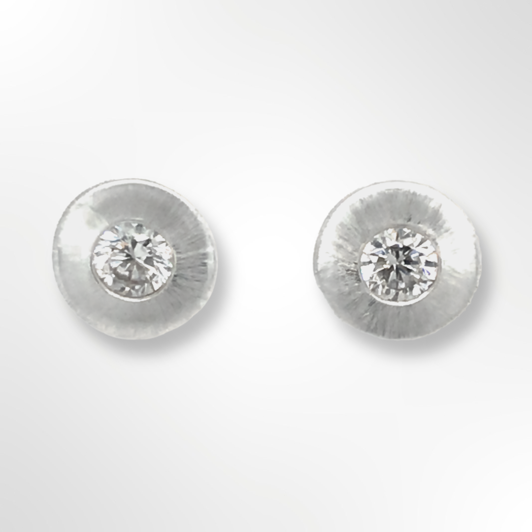 Silver Satin Halo CZ Stud Earrings