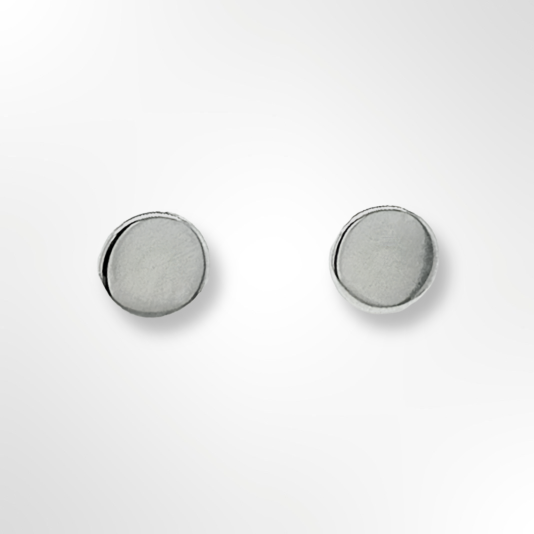 Silver Polished Plain Flat Disc Stud Earrings