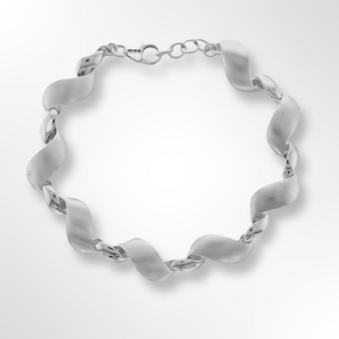 Silver Matt and Polished Wave Link Bracelet