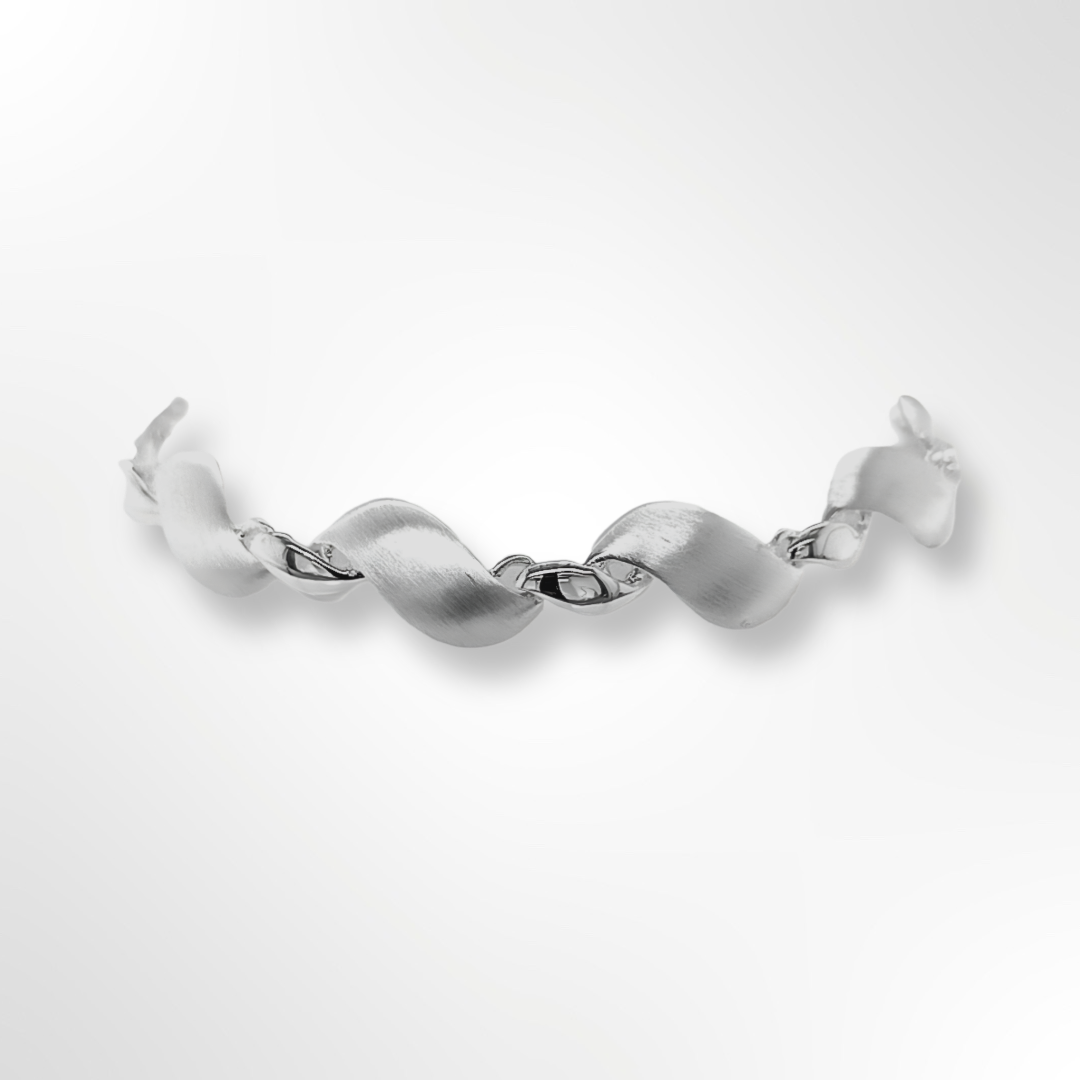 Silver Matt and Polished Wave Link Bracelet