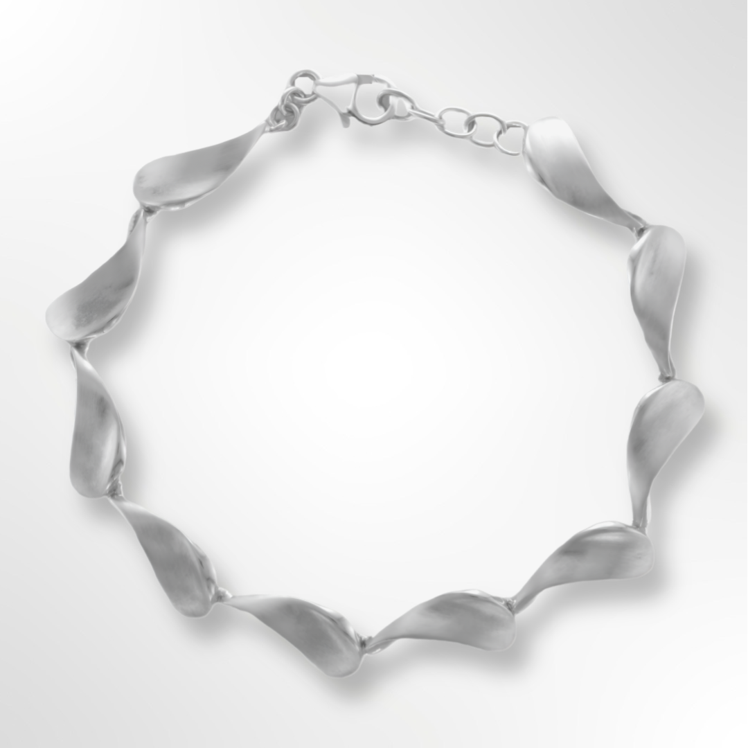 Silver Satin and Polished Concave Curved Link Bracelet