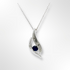 Silver Diamonds & Blue Sapphire Open Marquise Shape Pendant on Chain