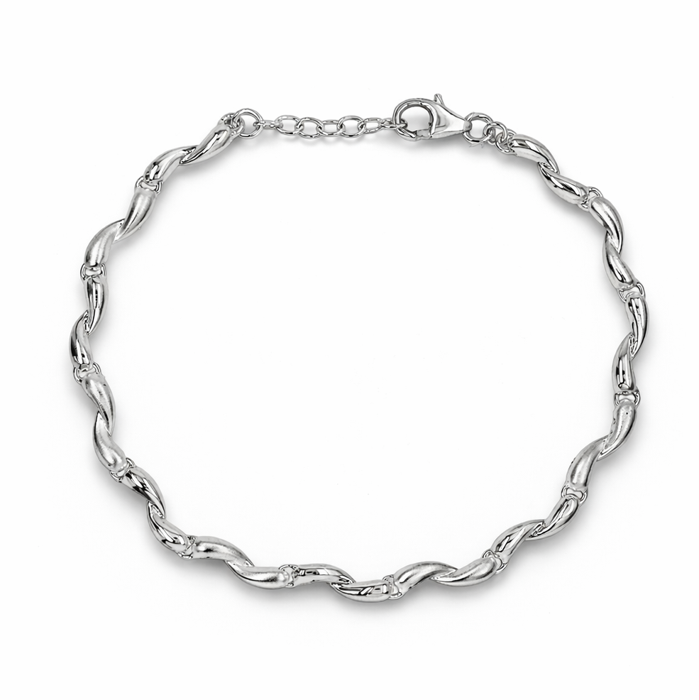 Silver Satin and Polished Bracelet on a white backround