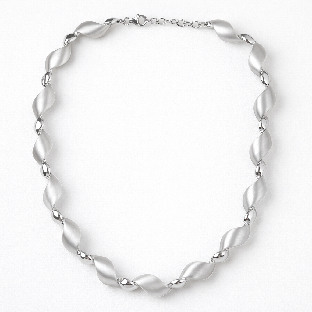 Silver Satin and Polished Collar Necklace on a white background