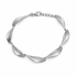 Silver satin and polished leaf link bracelet on a white background