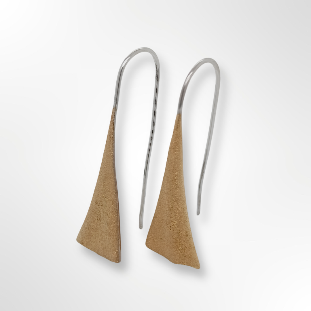Sterling Silver Gold Plated Satin Wave Triangle Drop Wire Earrings