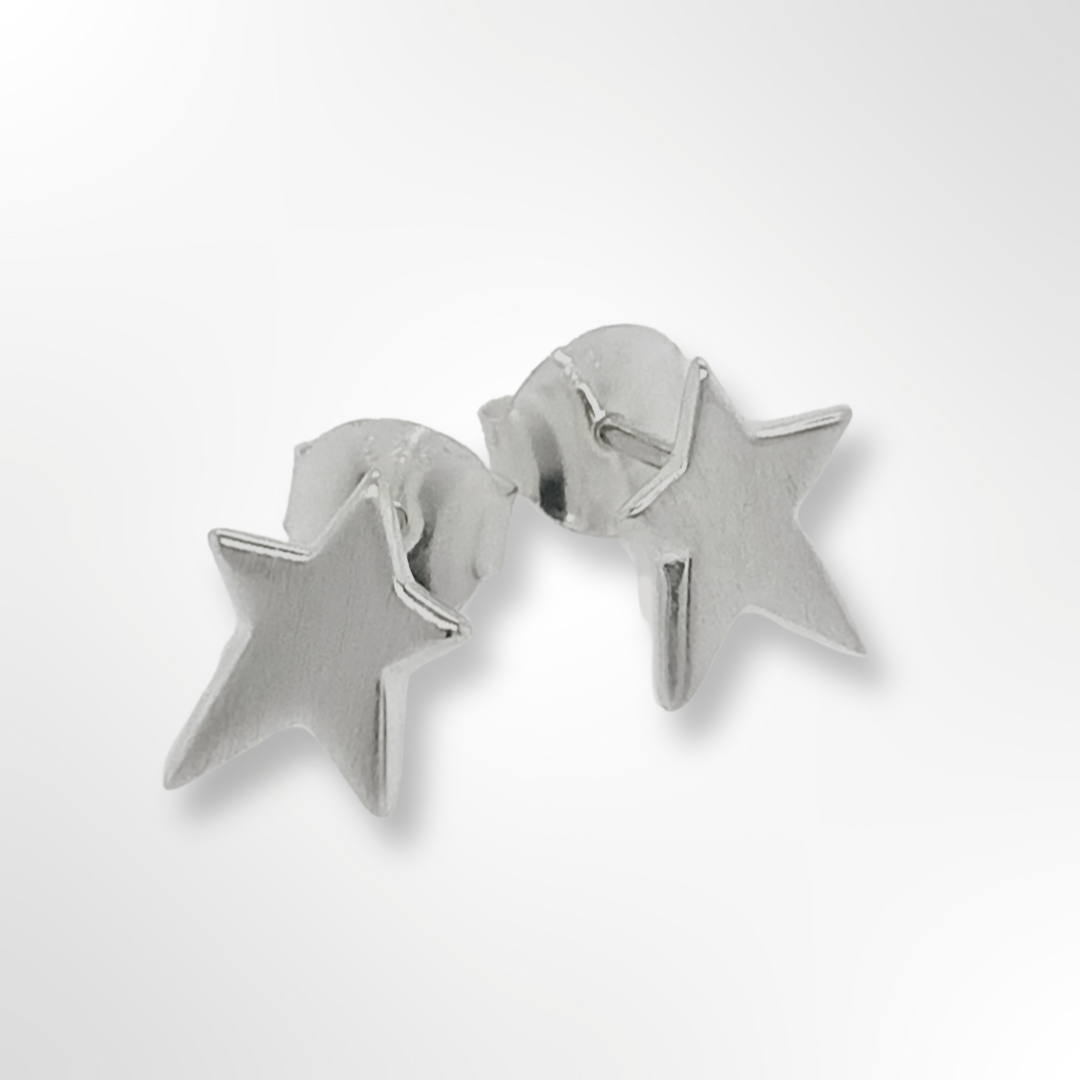 Silver Satin Abstract Star Stud Earrings