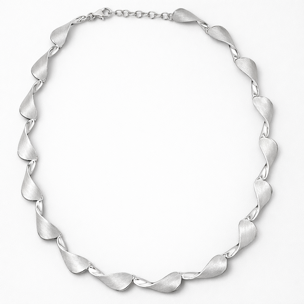 Silver necklace on a white background