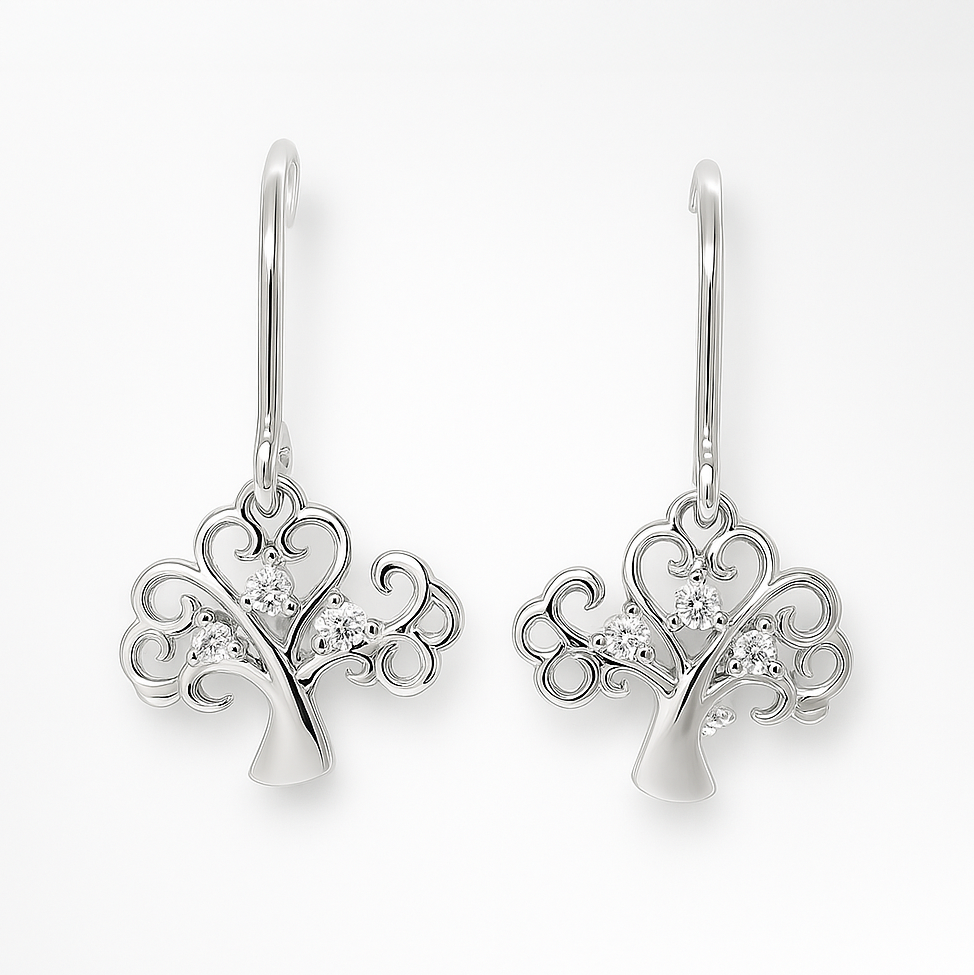 Silver Mulberry Tree CZ Drop Earrings