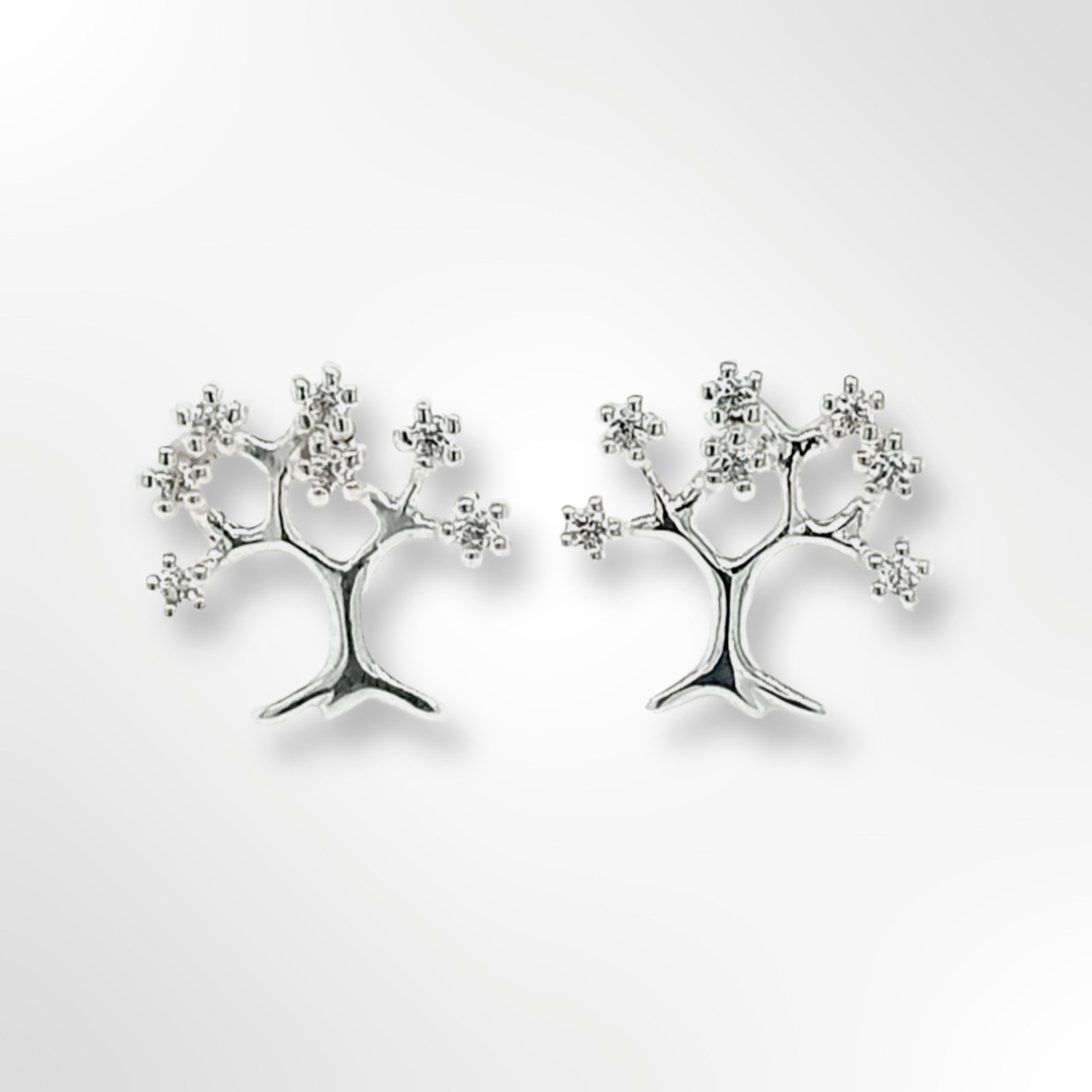 Silver CZ Tree of Life Stud Earrings