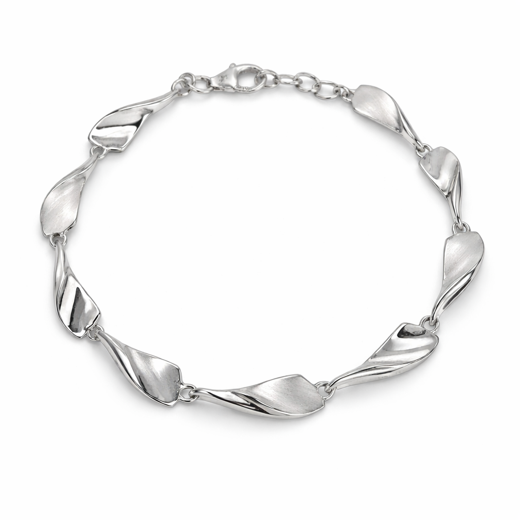 Silver Satin and Polished Bracelet on a white background