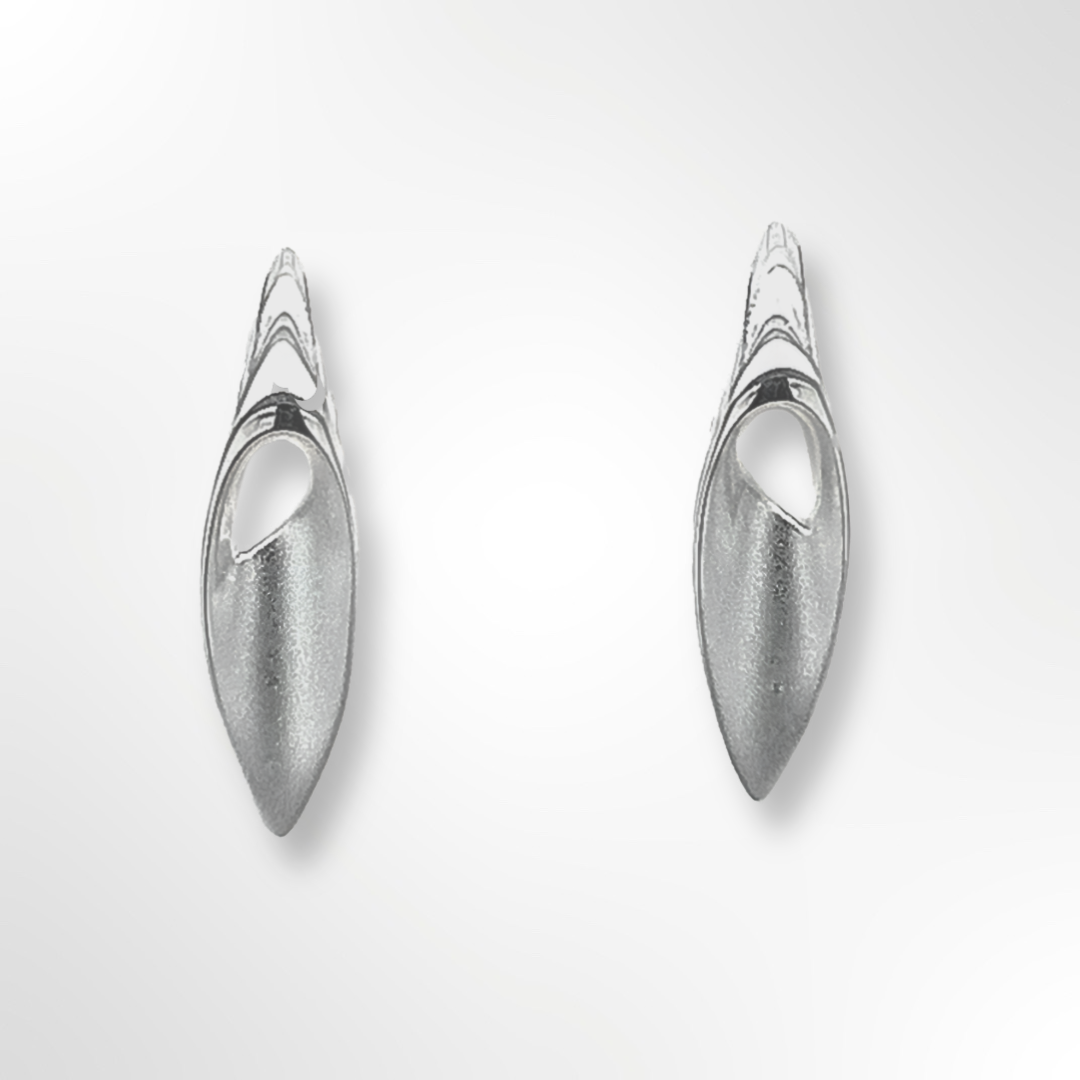 Sterling Silver Matt & Polish Cut Out Marquise Shape Stud Earrings