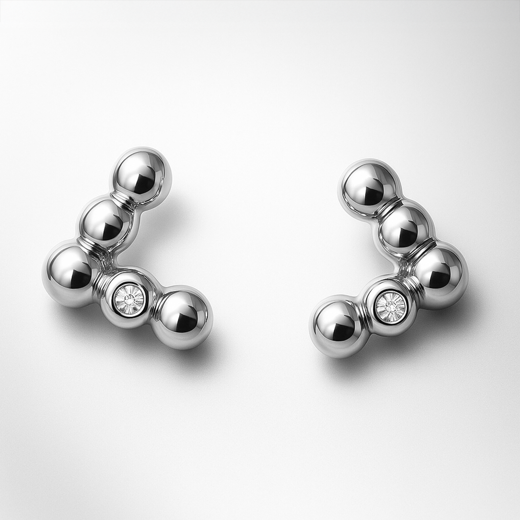 Sterling Silver Diamond Chevelle Earrings on a grey background