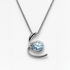 Silver necklace with a blue gemstone pendant on a white background