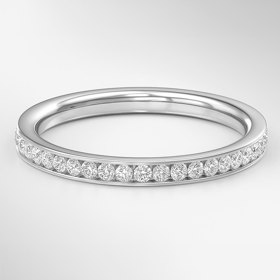 Platinum Court Profile Brilliant Cut Channel Set Wedding Ring (By Carat Weight)