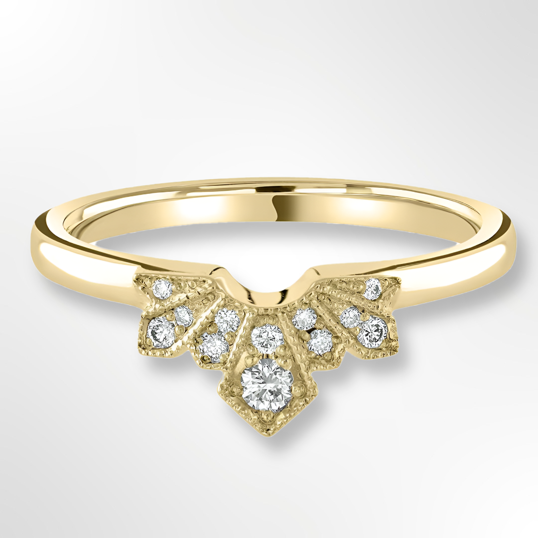 Yellow Gold Shaped Art Deco Inspired Diamond Wedding Ring