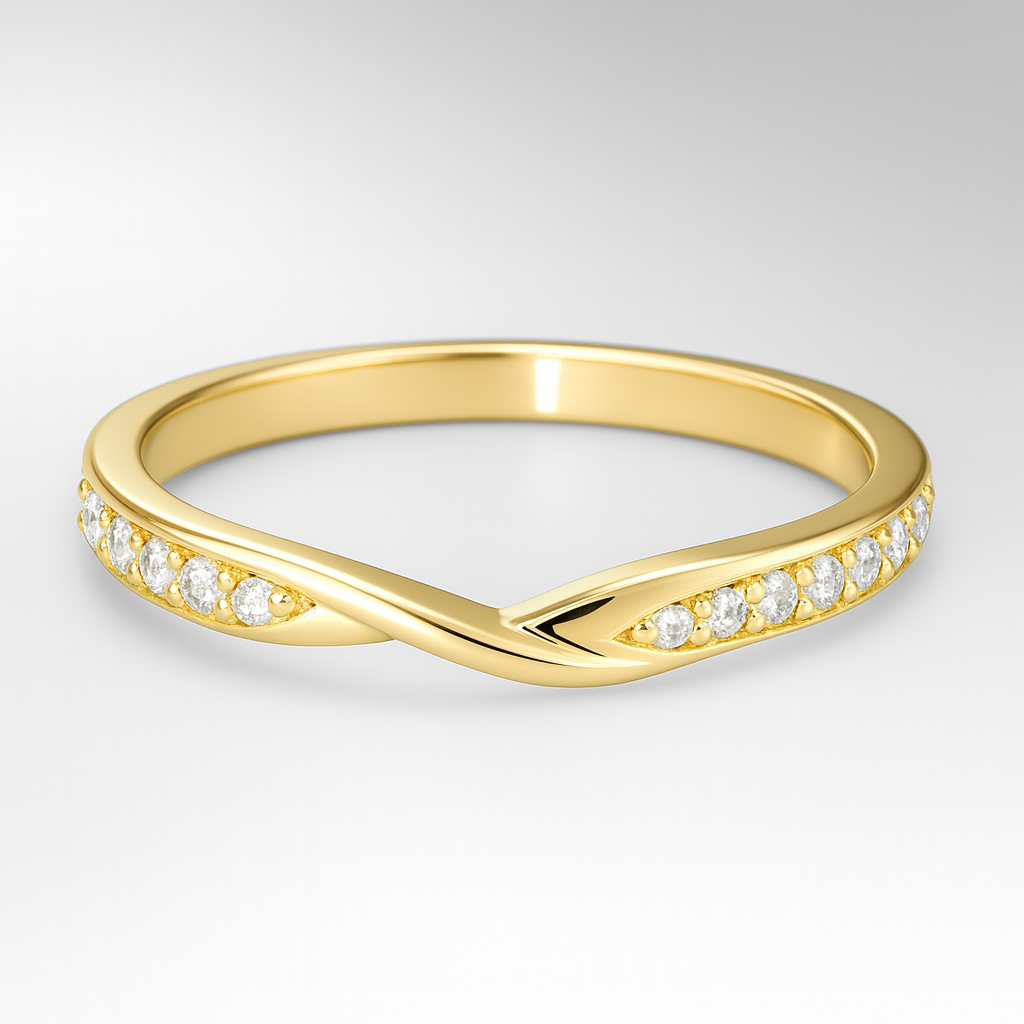 Yellow Gold Diamond Wedding Ring on a white background