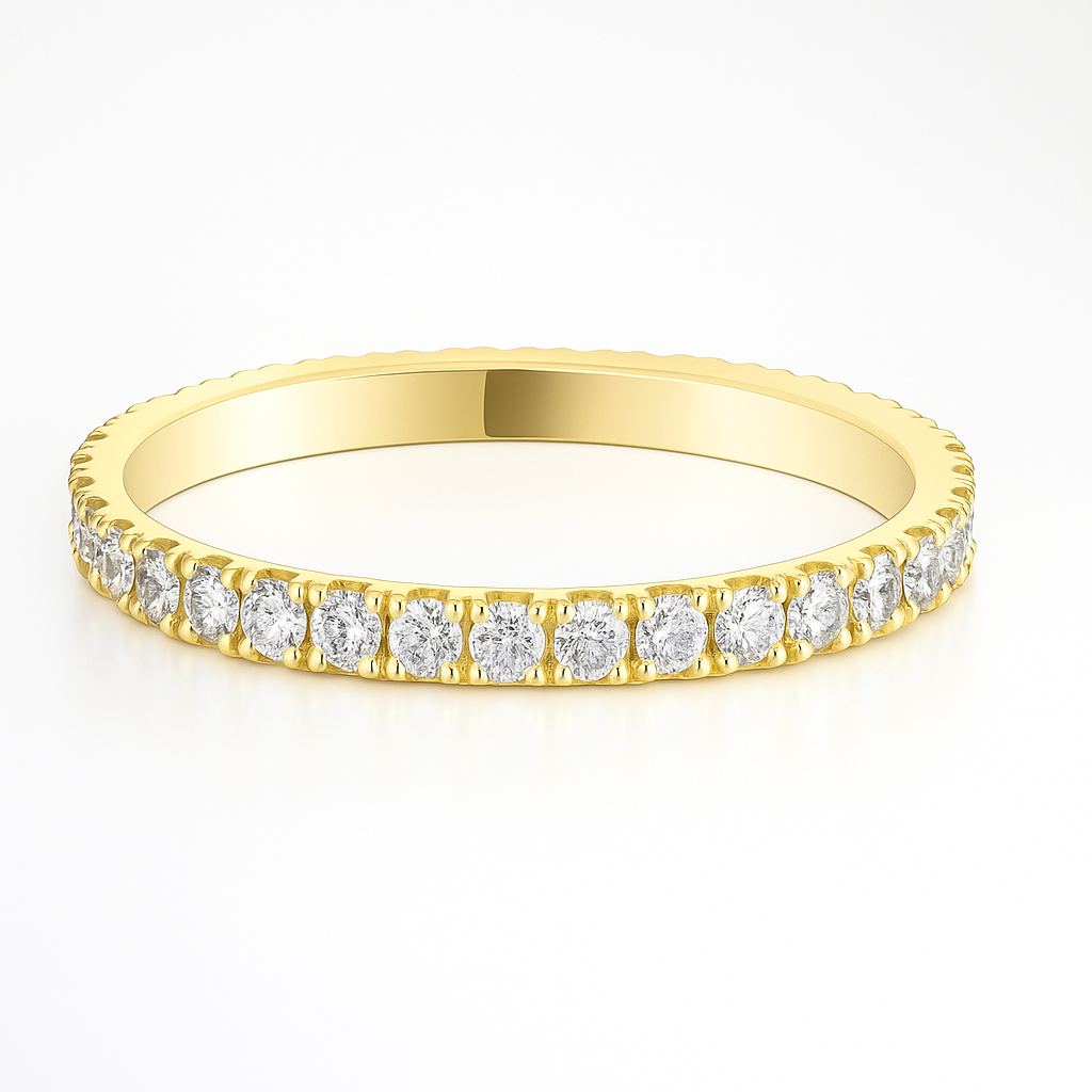 Full Diamond Claw Set Wedding Ring Yellow Gold 2.0mm