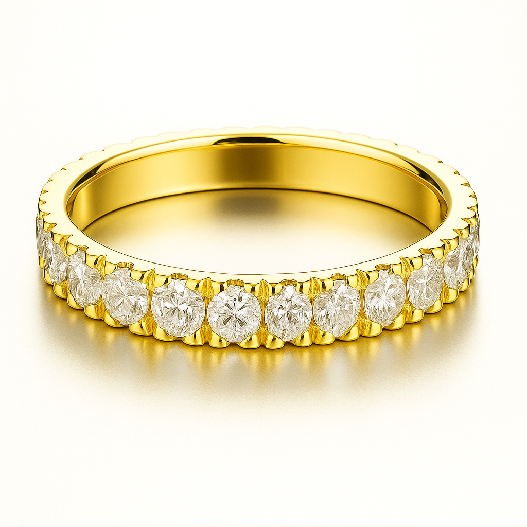 Full Diamond Claw Set Wedding Ring Yellow Gold 3.0mm