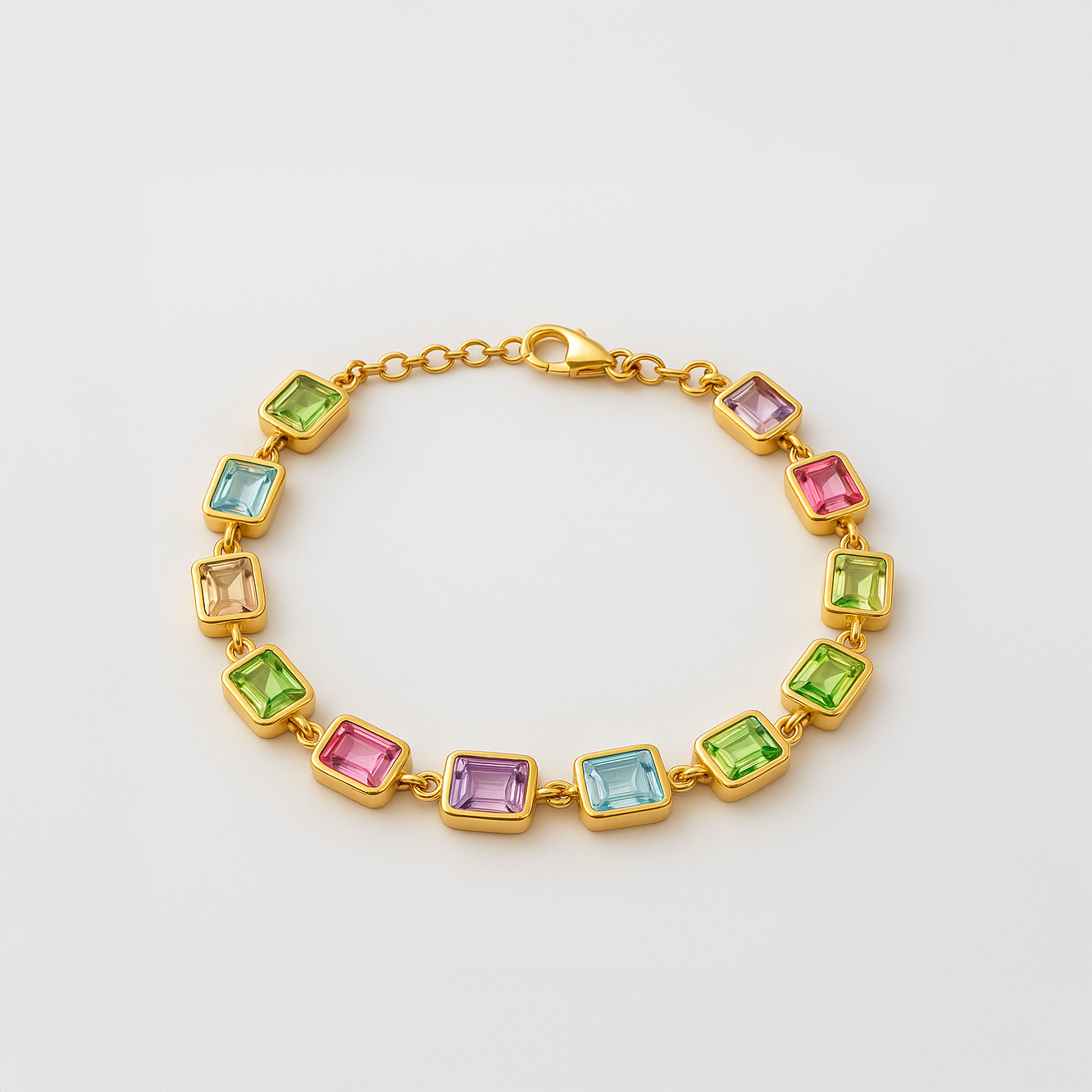 Silver Yellow Plated Baguette Cut Gem Bracelet