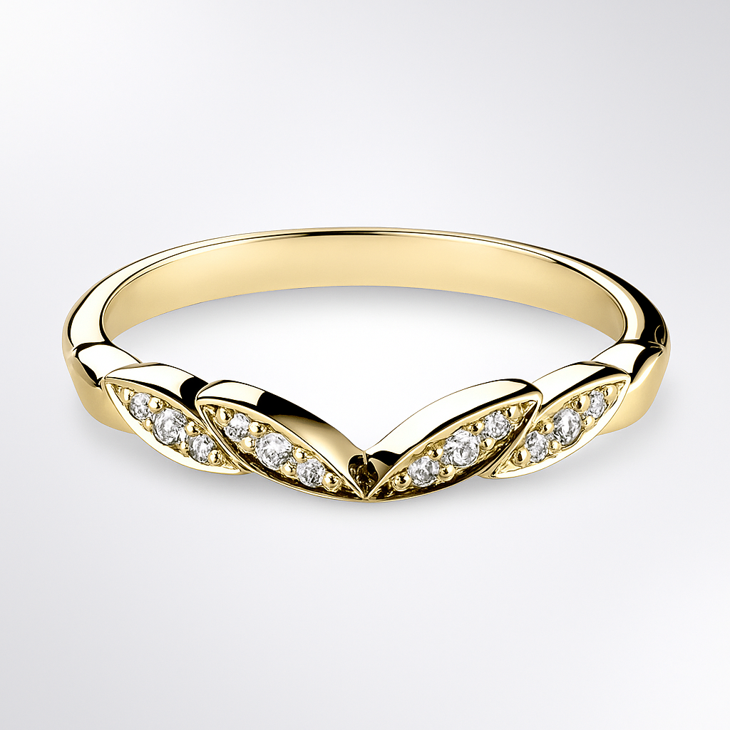 Yellow Gold Floral Diamond Wedding Ring on a White Background