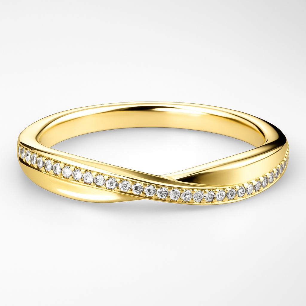 Yellow Gold Diamond Wedding Ring on a white background