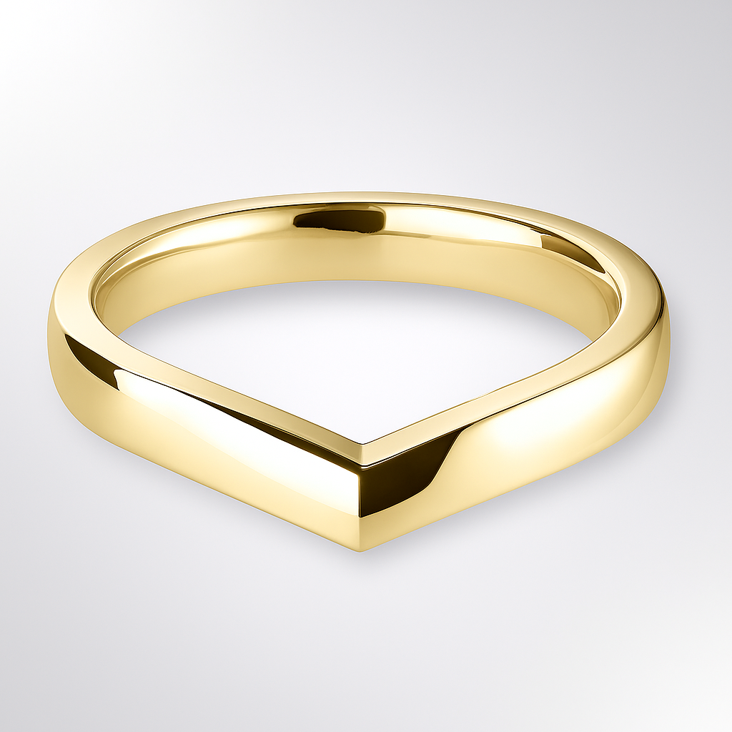 Yellow Gold V Shaped Wedding Ring on a white background
