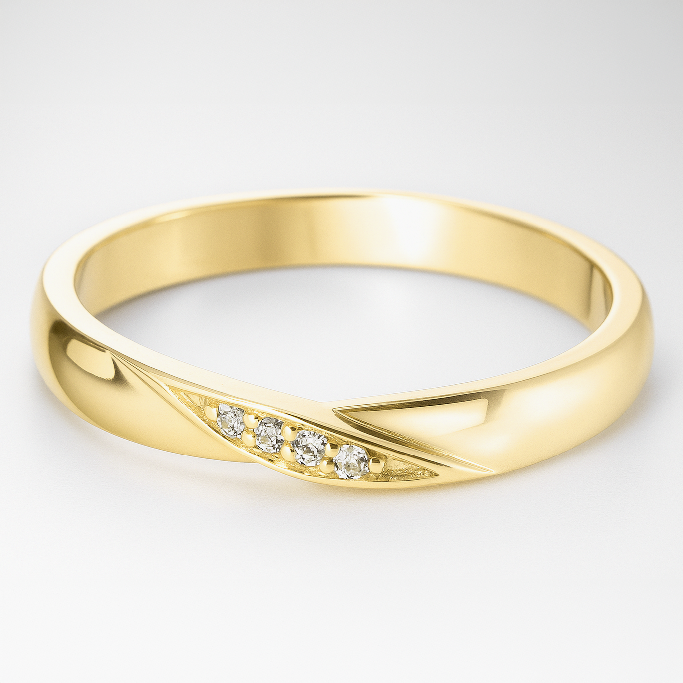 Yellow Gold Wedding Ring with Diamond Accents on a White Background