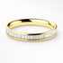 Gold ring with baguette cut diamonds on a white background