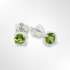 Silver Round Peridot 4 Claws Set Stud Earrings