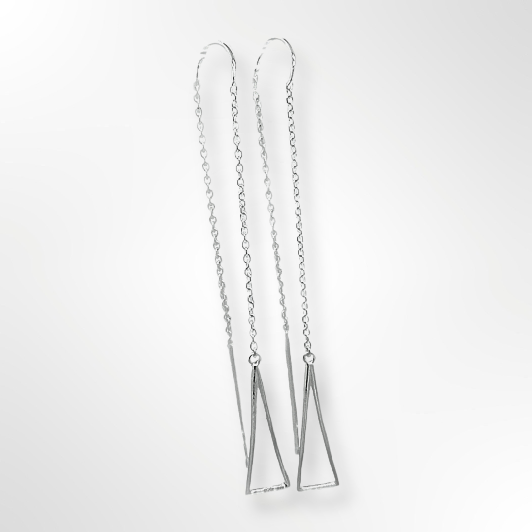 Silver Wire Triangle and Threader Chain Drop Earrings