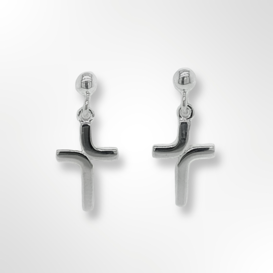 Silver Curved Cross Design Dangling  Earrings