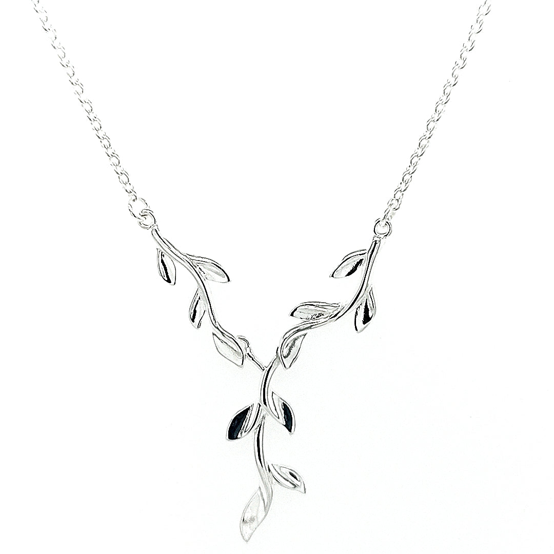 Silver Polished Branch and Leaf Necklace